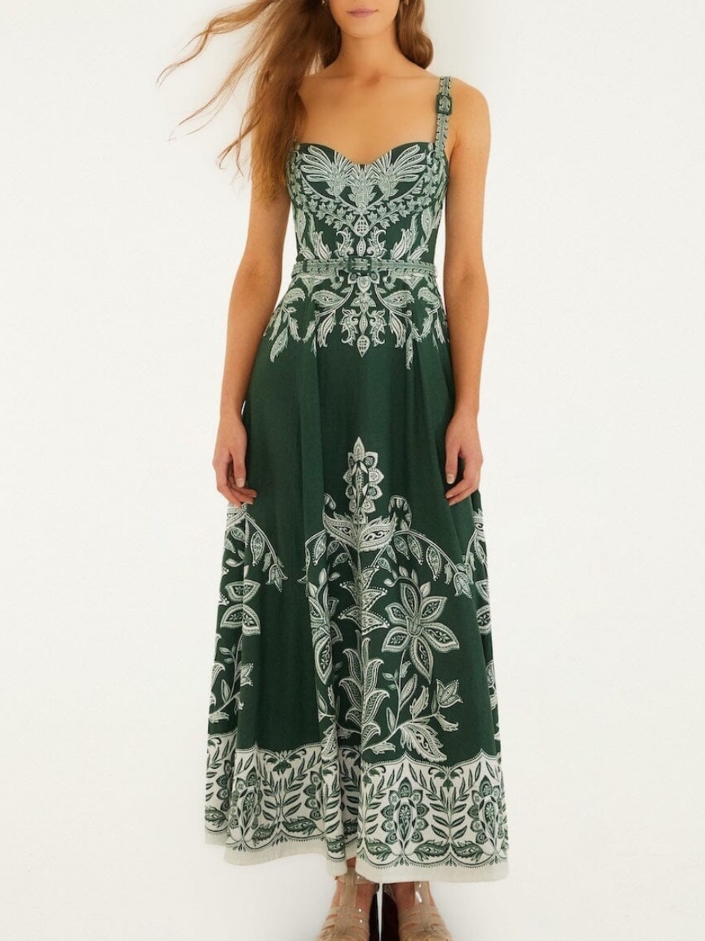 FARM Rio Dark Green Miranda Buckles Maxi Dress